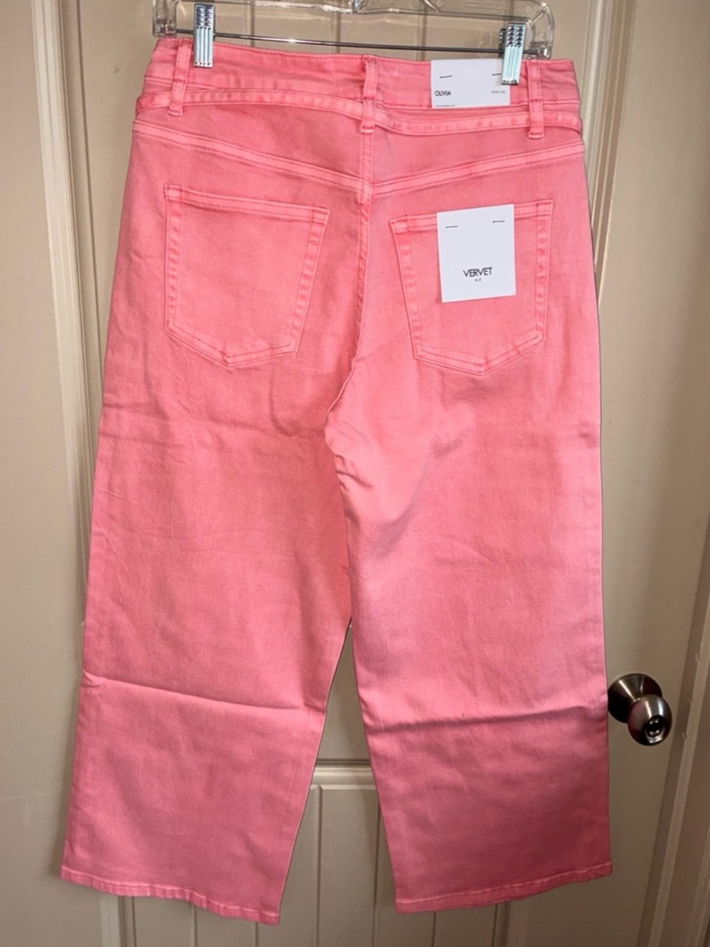 Vervet by Flying Monkey Pink Wide Leg High Rise Cropped Jeans NWT - Picture 4 of 7